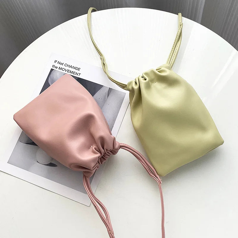 Women's Mini Drawstring Bucket Crossbody Bag - Candy Color Phone Shoulder Purse