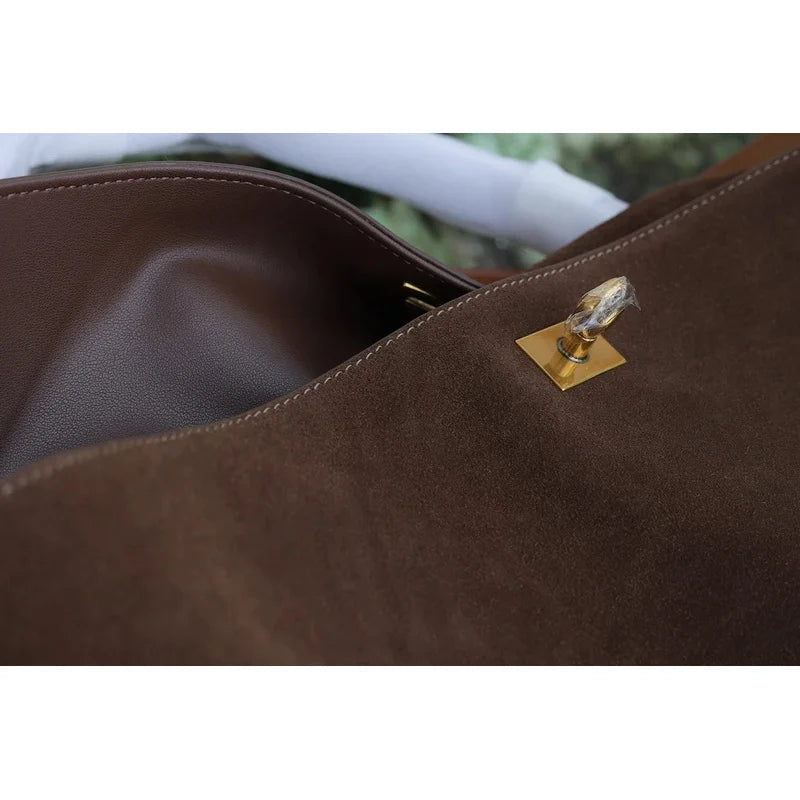 Suede Leather Tote Bag – Frosted Cowhide Large-Capacity Shoulder Kelly Bag for Autumn & Winter