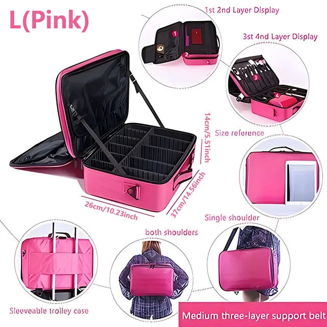 Large Capacity Professional Makeup Case – Travel Cosmetic & Nail Tool Organizer, Oxford Fabric Zipper