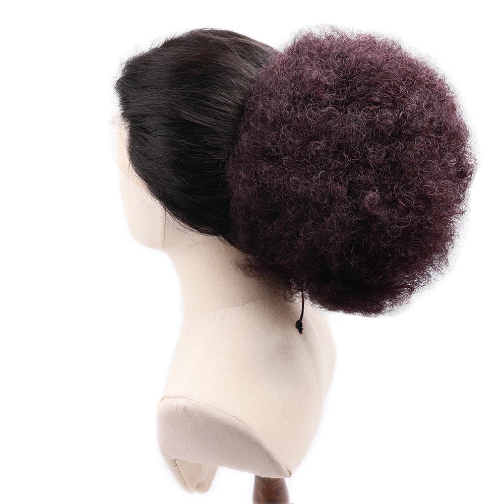 Large Afro Puff Clip-In Drawstring Ponytail - Heat-Resistant Synthetic Curly Hair Extension