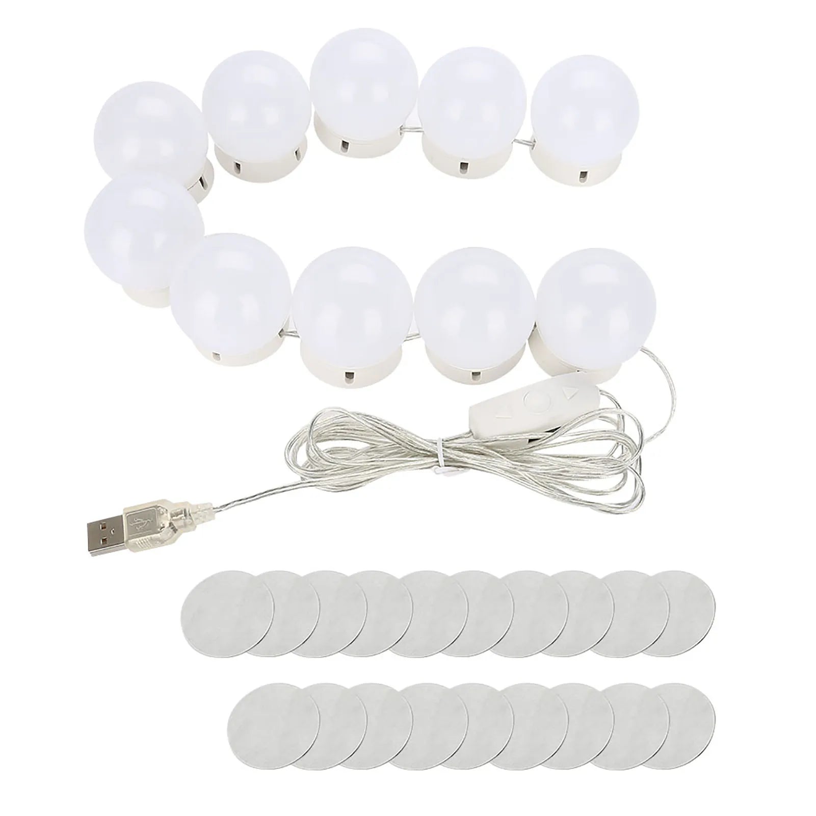 10-Pack LED Vanity Mirror Light Kit – Dimmable USB Hollywood Makeup Bulbs (3200K–6500K) with Touch Dimmer