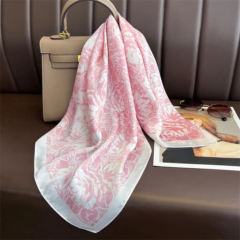 Luxury Satin Square Scarf 70 x 70 cm (27.6 x 27.6 in) – Silk-Feel Polyester Shawl Hijab Neckerchief Hair Ribbon Headband Bandana