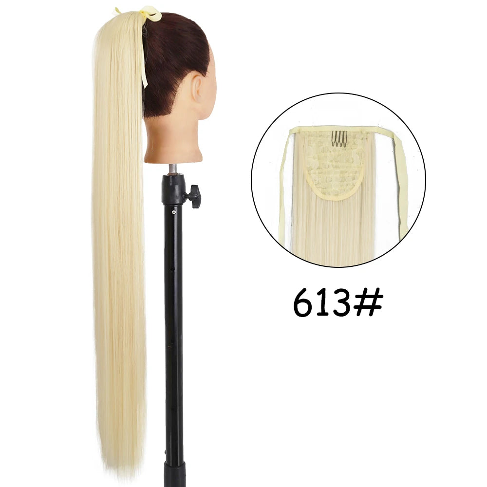 34-Inch (86 cm) Clip-In Synthetic Ponytail Hair Extension — Blonde Wrap-Around Long Straight Hairpiece