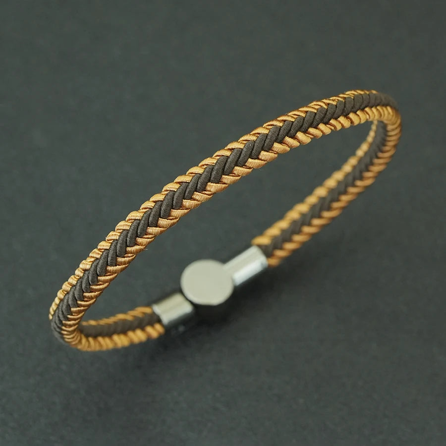 Handmade Ethnic Braided String Bracelet – Unisex Lucky Thread Couple Bangle with Magnetic Clasp, 18.5/20.5/22.5 cm (7.3/8.1/8.9 in)