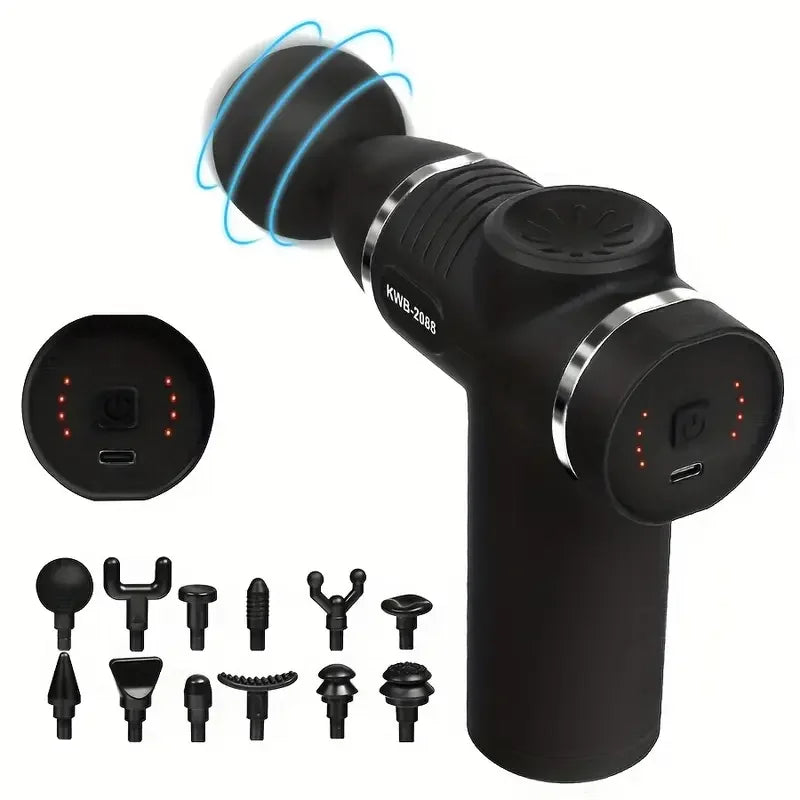 Mini Percussion Massage Gun - Portable Fascia & Deep Tissue Muscle Massager, USB Rechargeable, 12 Replaceable Heads, LED Touchscreen