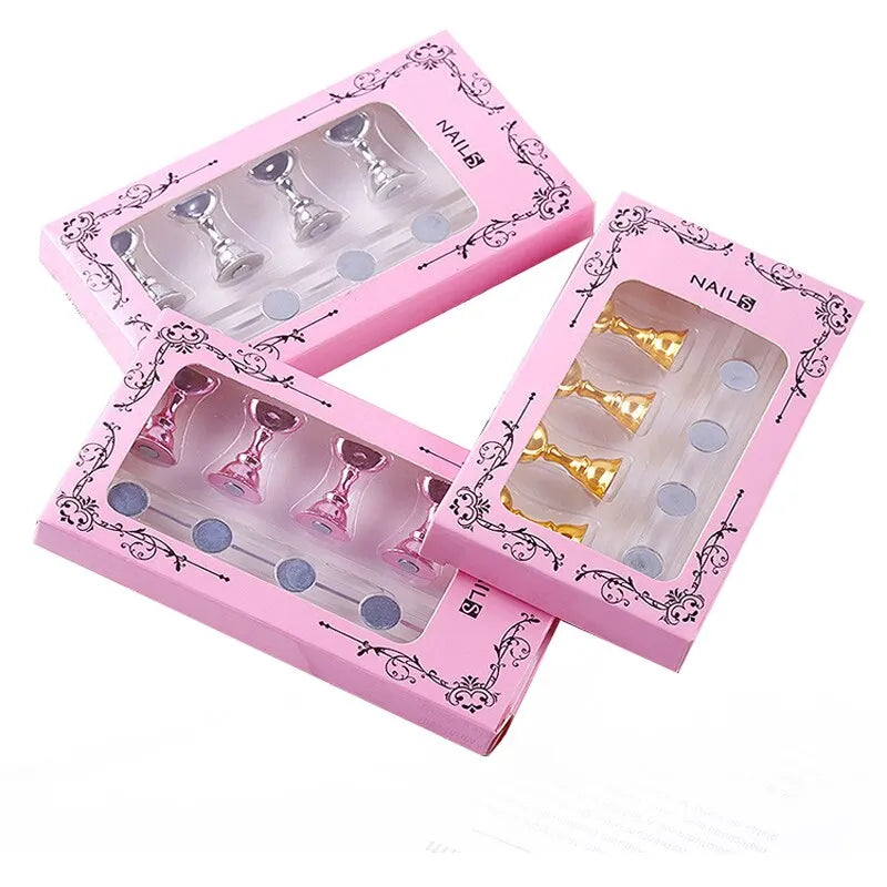5-Pack Magnetic Nail Tip Holders with Acrylic Base – Gold Silver Rose Gold Nail Art Display Stand for Gel Polish Manicure