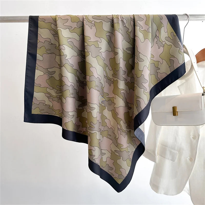 90 x 90 cm (35 x 35 in) Twill Silk-Feel Square Scarf – Women’s Luxury Tree Print Head Scarf, Shawl, Hijab, Bandana