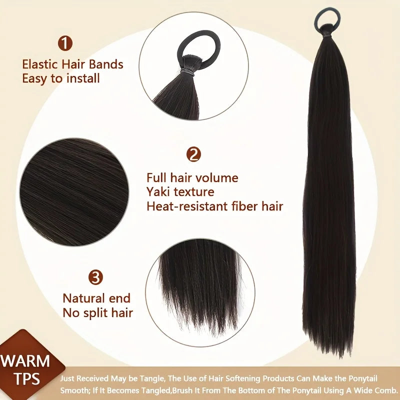 Heat-Resistant Synthetic Braidable Ponytail Extension - Straight Clip-In Hairpiece, Natural Look