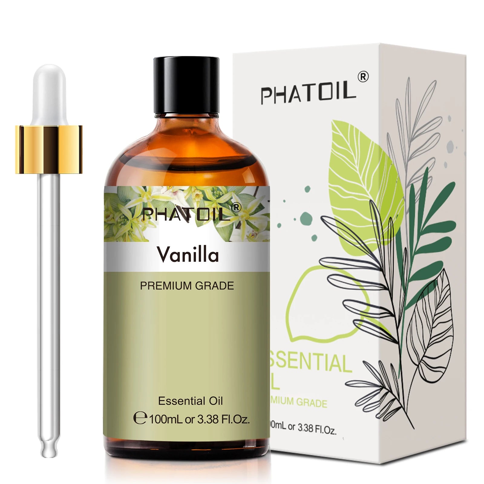 PHATOIL 100ml (3.38 fl oz) Pure Essential Oil for Aromatherapy — Eucalyptus, Lavender, Vanilla, Jasmine, Lemon, Bergamot