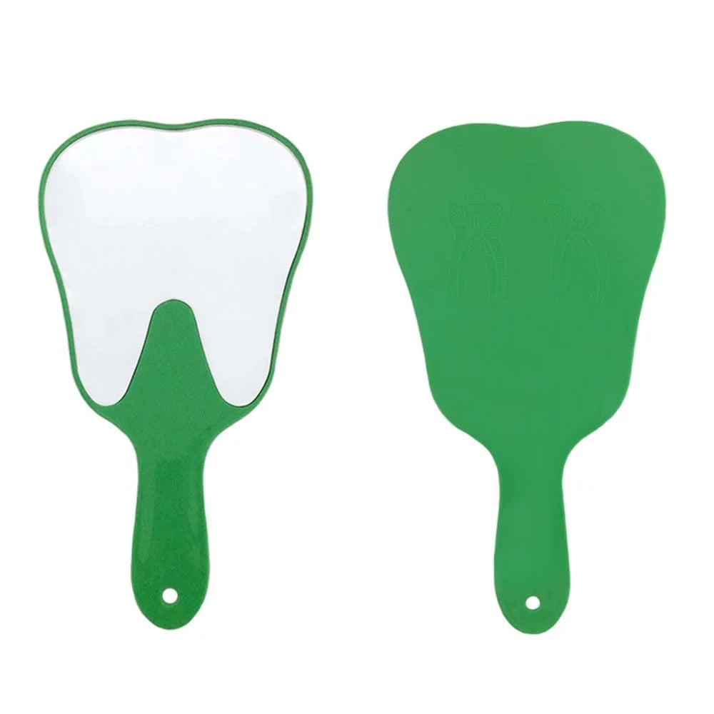 Unbreakable PVC Tooth-Shaped Hand Mirror with Handle - Dental Exam & Makeup Mirror, 24.5 x 13.5 cm (9.6 x 5.3 in) - Assorted Colors