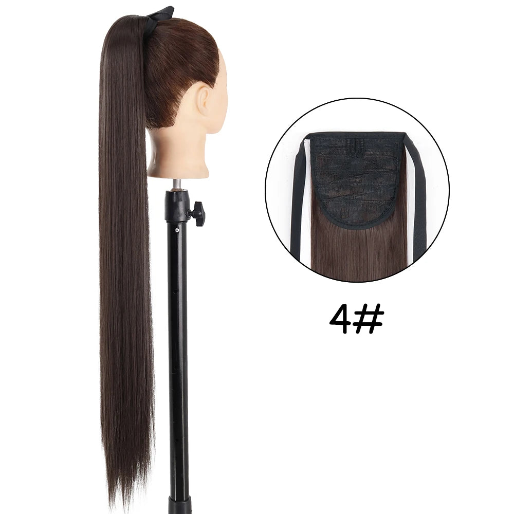 34-Inch (86 cm) Clip-In Synthetic Ponytail Hair Extension — Blonde Wrap-Around Long Straight Hairpiece