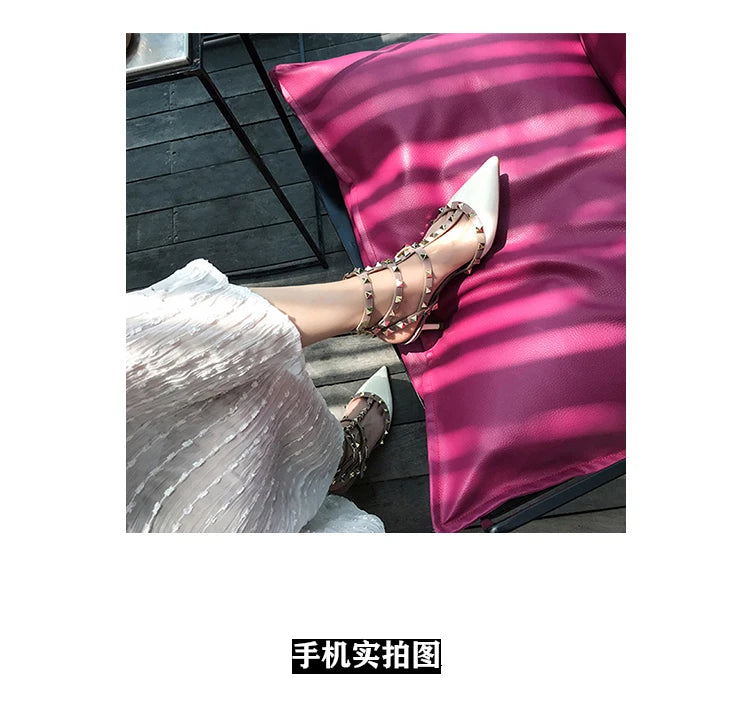 Women's Gladiator High-Heel Sandals - Black Patent Leather 3-Strap Ankle Strap Rivet Designer Heels