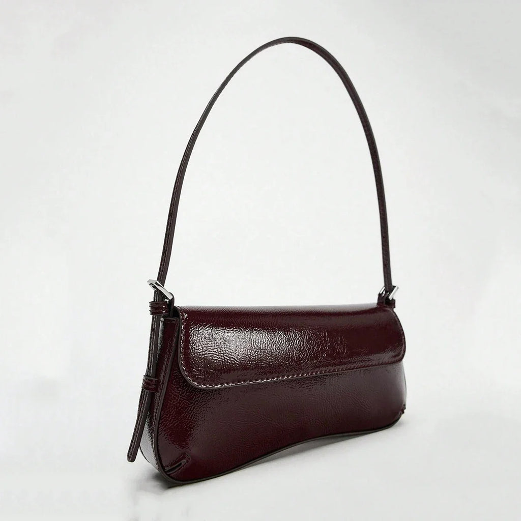 Patent Leather Retro Baguette Shoulder Bag – Elegant Underarm Bag for Work & Everyday