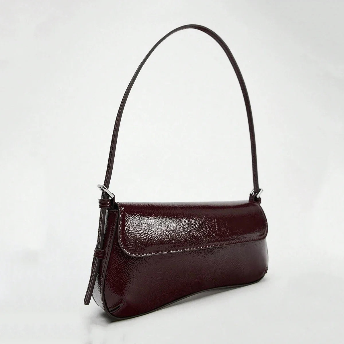 Patent Leather Retro Baguette Shoulder Bag – Elegant Underarm Bag for Work & Everyday