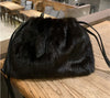 Luxury Women's Mink Fur Bucket Bag with Leather Strap — Casual High-End Shoulder Tote