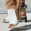 Women's Crystal Open-Toe Square Heel Sandals for Spring/Summer Beach Fashion