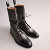 Women's Black Mid-Calf Lace-Up Motorcycle Boots – British Street Style with Square Heel & Platform