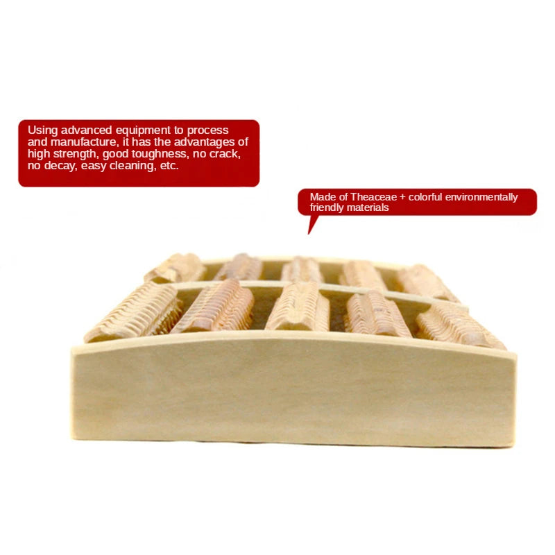 Wooden 6-Row Foot Massager Roller Shiatsu Reflexology Pain Relief and Relaxation