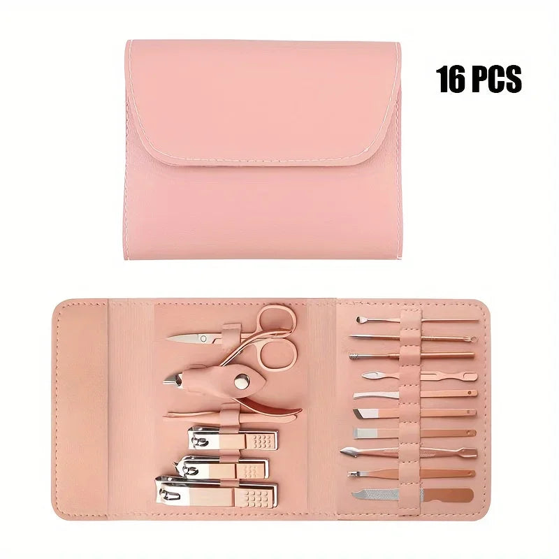 16-Piece Professional Stainless Steel Nail Clippers & Cuticle Nipper Manicure Pedicure Set with Travel Case