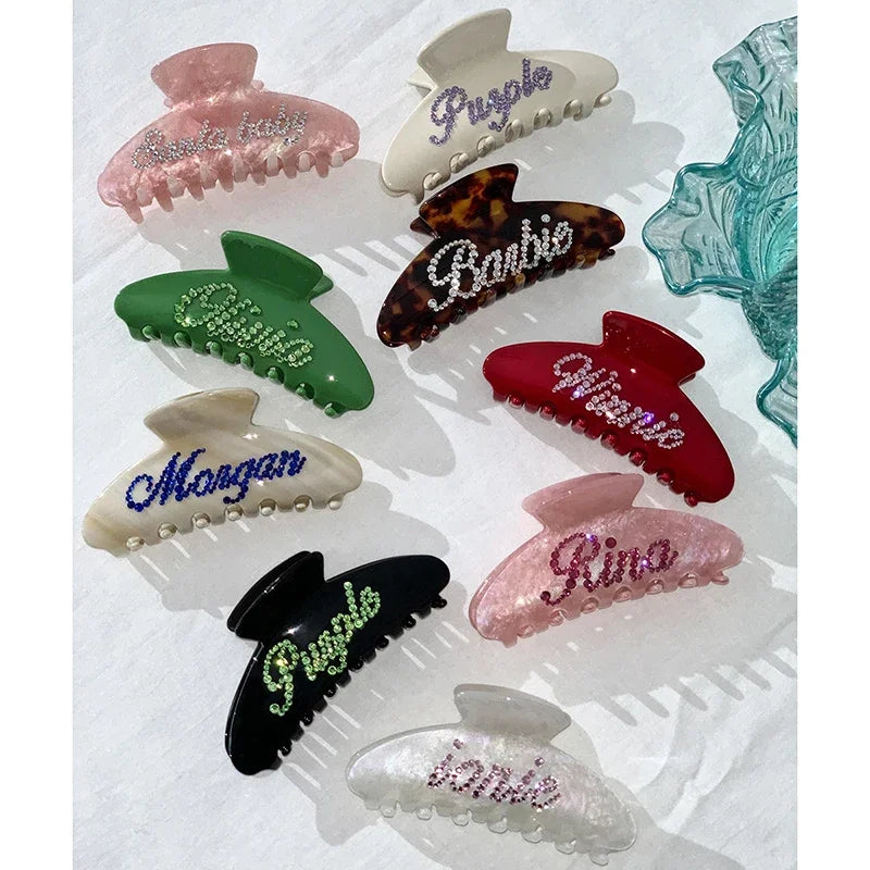 Personalized Letter Hair Clip - Handmade Custom Name Hair Claw Barrette with Rhinestones, 10cm x 4cm (3.94 in x 1.57 in)