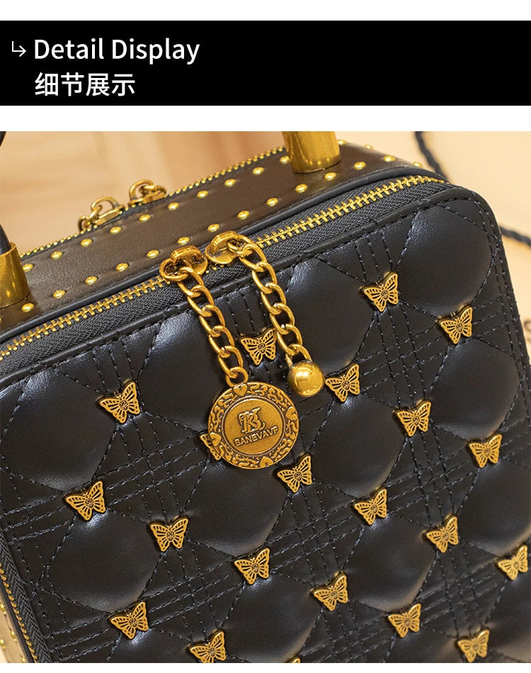 Women's Leather-Look Bucket Bag – Small Square Crossbody & One-Shoulder Bag, Designer-Inspired