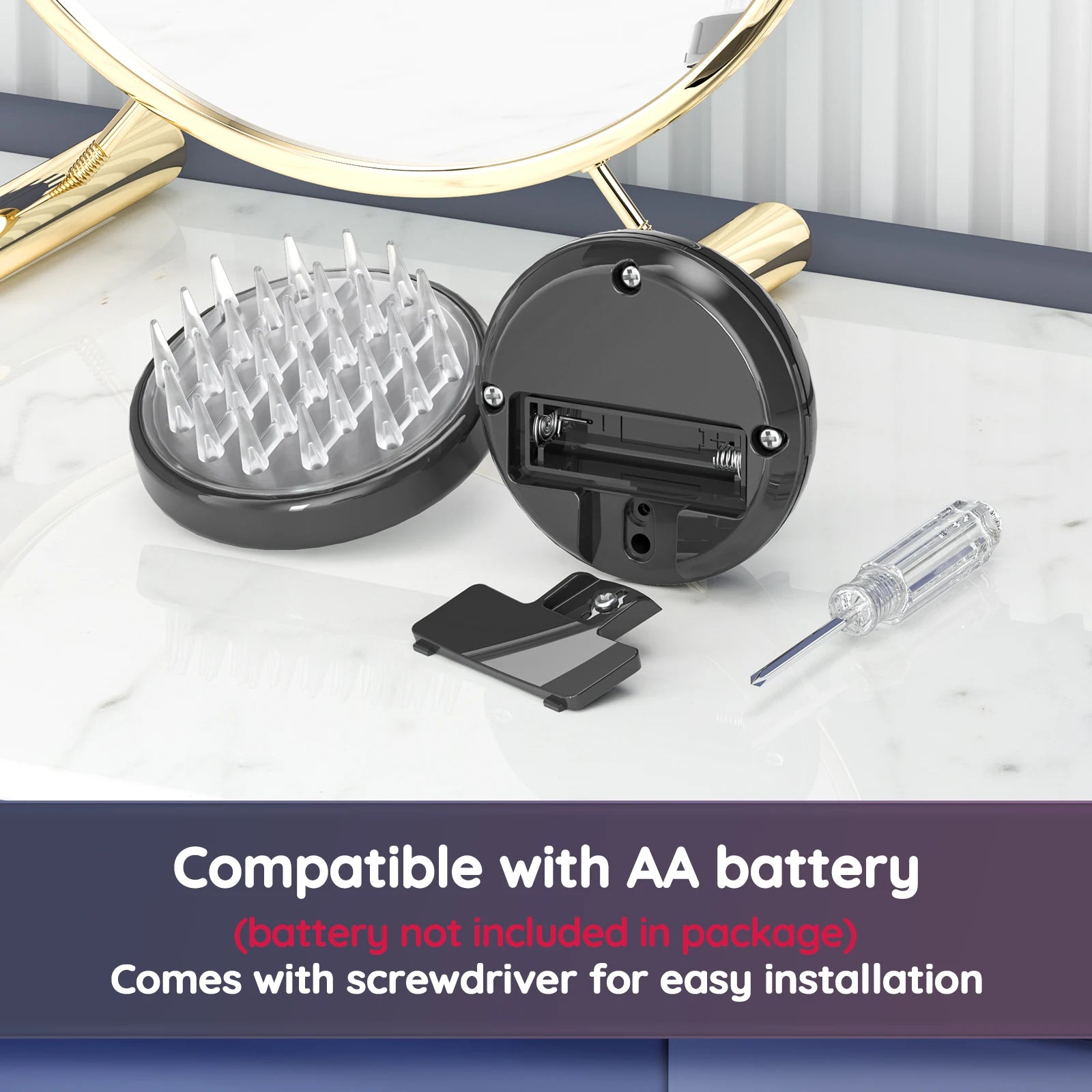 Electric Handheld Scalp Massager – Water-Resistant Silicone Shampoo Brush, 2 Vibration Modes, Battery-Powered