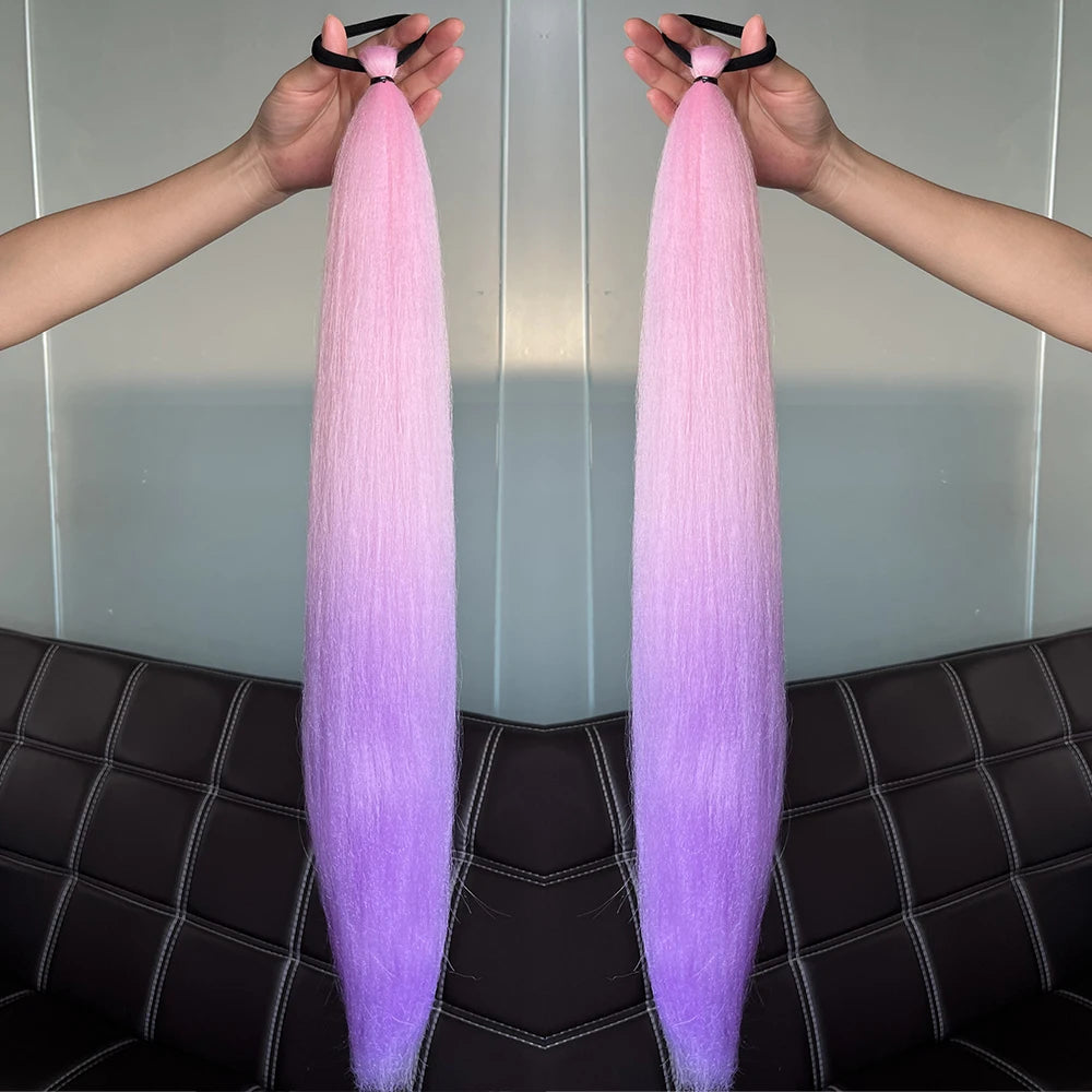 Long Straight Synthetic Ponytail Extension with Elastic Tie – Colorful Braided Hairpiece for Women