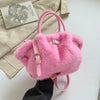 Plush Faux Fur Pleated Bucket Tote — Women's Shoulder & Crossbody Handbag