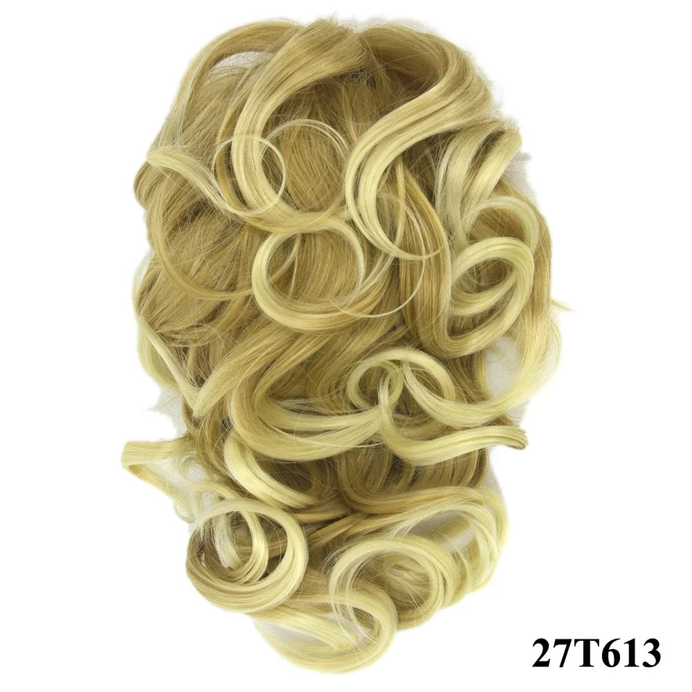 Soowee Short Curly Clip-In Ponytail Extension Black to Burgundy Synthetic Heat-Resistant Fiber