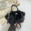 Plush Faux Fur Pleated Bucket Tote — Women's Shoulder & Crossbody Handbag