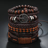 6-Pack Adjustable Leather Wrap Bracelets – Punk Beaded Tree Design, Unisex (17–24 cm / 6.7–9.4 in)
