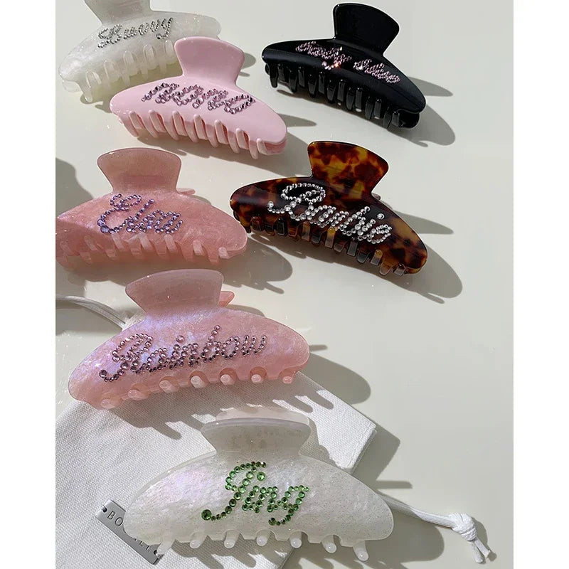 Personalized Letter Hair Clip - Handmade Custom Name Hair Claw Barrette with Rhinestones, 10cm x 4cm (3.94 in x 1.57 in)