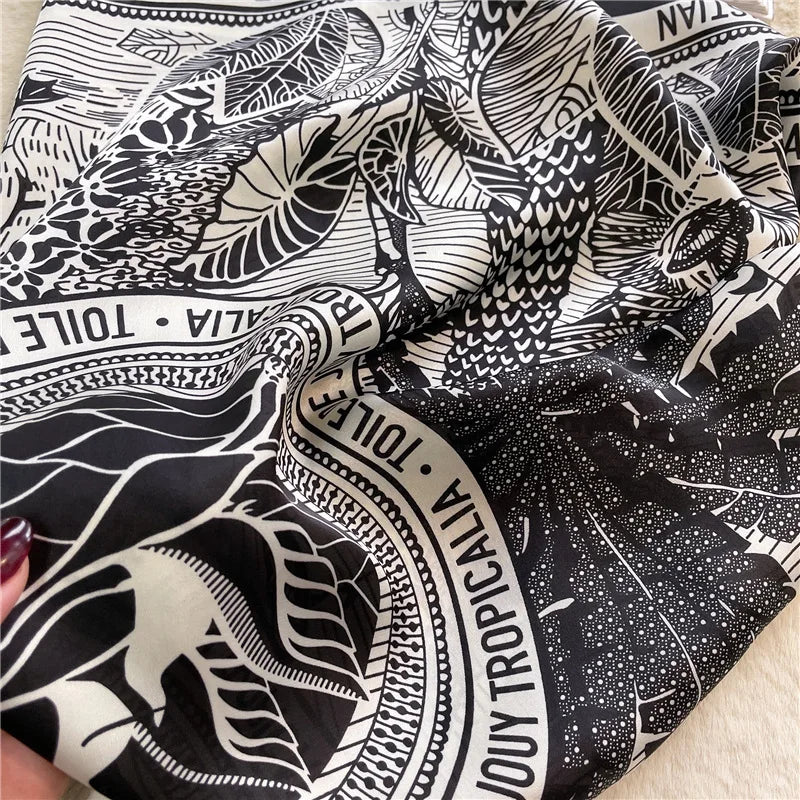 Luxury Satin Square Scarf 90 x 90 cm (35 x 35 in) – Polyester Twill Kerchief, Letter Print Sun-Protective Shawl for Women