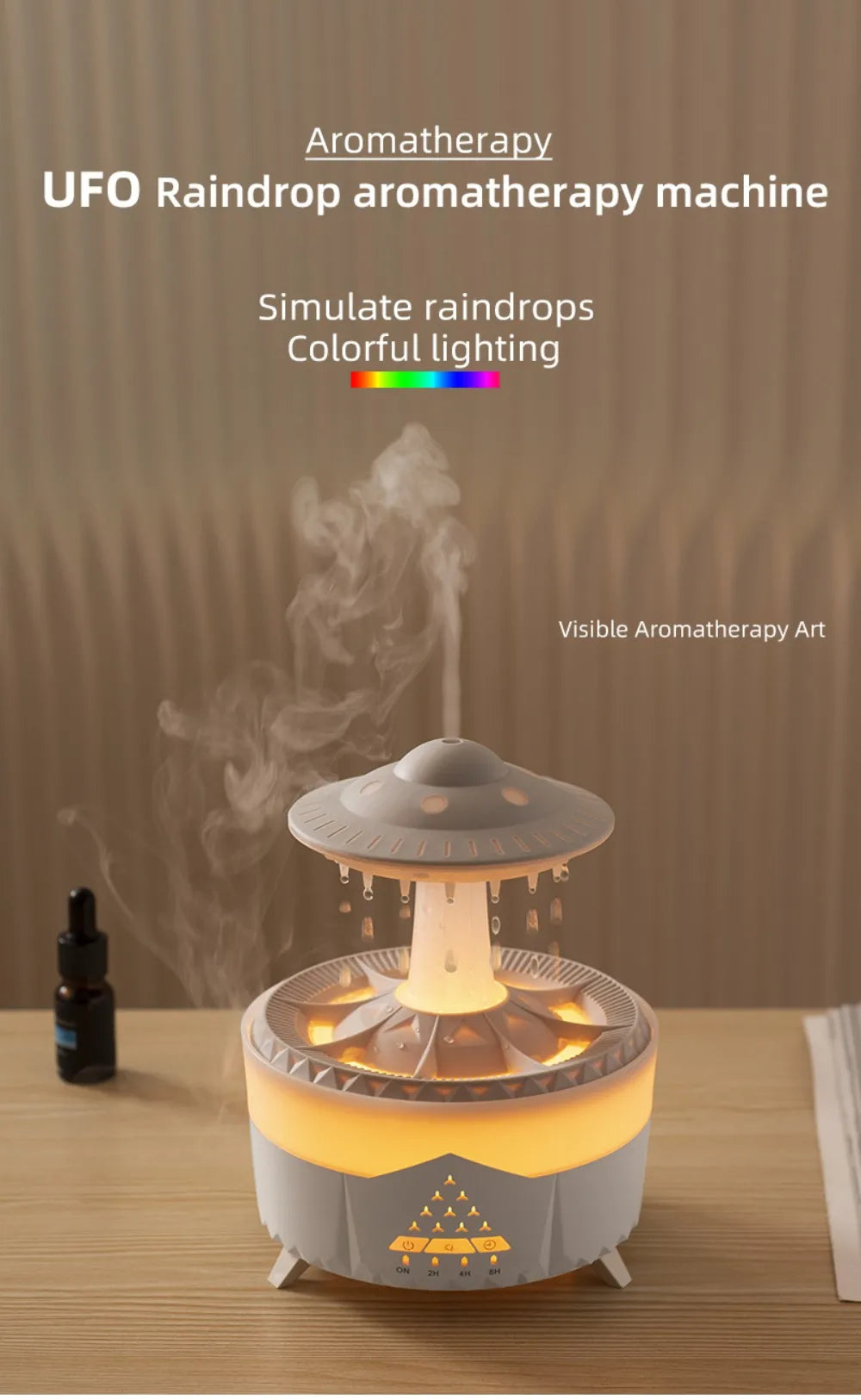 Remote-Controlled Aroma Diffuser Humidifier with RGB Night Light – UFO, Raindrop & Christmas Tree Designs for Home & Office