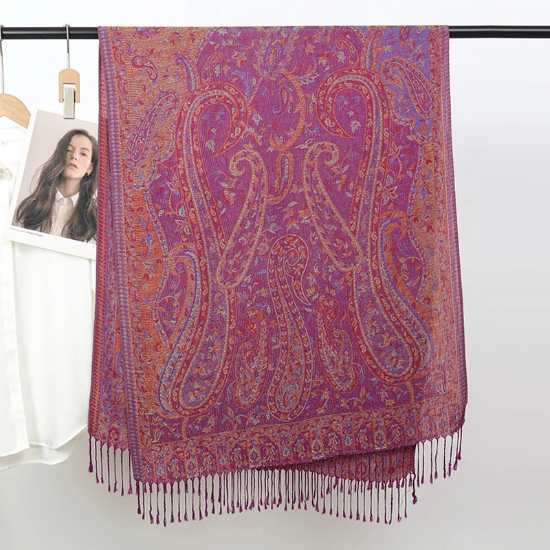 Luxury Thick Faux Cashmere Scarf for Women, Printed Pashmina Wrap Shawl Poncho — Warm Travel Blanket Stole, 175+ cm (69+ in)