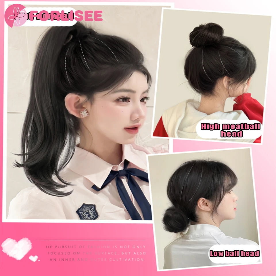 FORLISEE Clip-In Wavy Ponytail Extension with Volume Pad, Heat-Resistant Synthetic Hairpiece