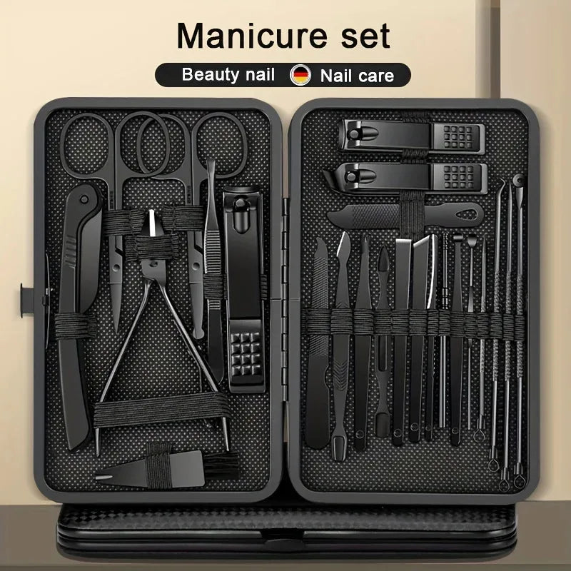 8/12/15/20/24-Piece Stainless Steel Manicure & Pedicure Kit - Nail Clippers, Cutters, Scissors & Ear Spoon Tools