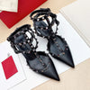 Women's Gladiator High-Heel Sandals - Black Patent Leather 3-Strap Ankle Strap Rivet Designer Heels