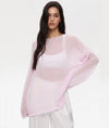 Hirsionsan Women's Loose Knit Pullover Sweater – Casual Slash-Neck Long Sleeve Jumper (Acrylic, Pink/White)