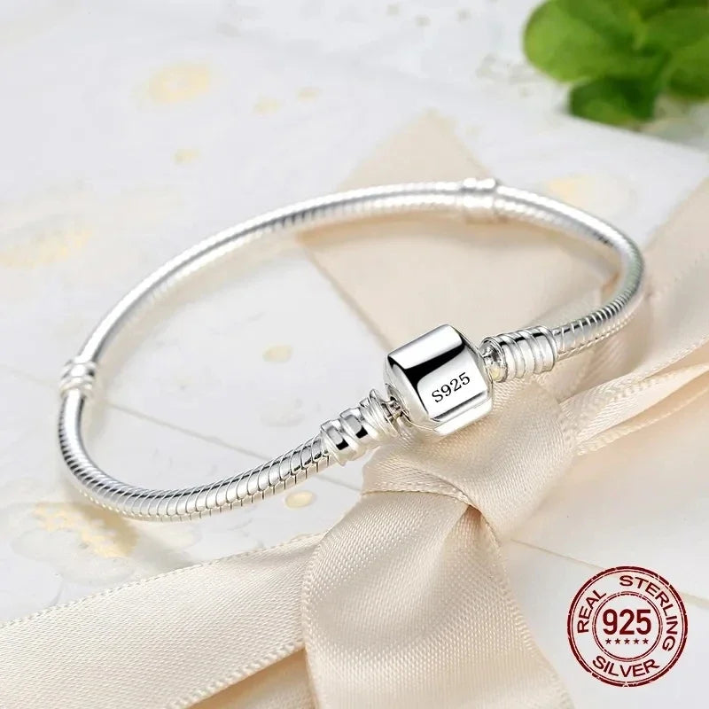 Handmade 925 Sterling Silver Snake Chain Charm Bracelet for Women, Smooth Soft Finish