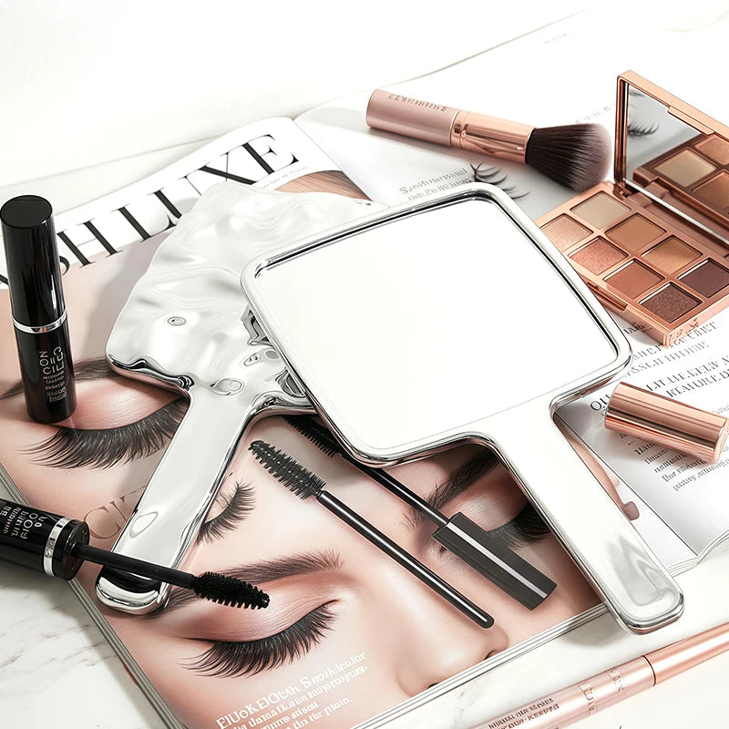 Vintage Silver Handheld Makeup Mirror for Women – Travel Vanity Mirror with Water Ripple Frame