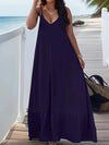 Plus Size European and American  women's cross-border summer new V-neck solid color suspender dress