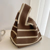 Handmade Knitted Knot Wrist Bag - Striped Mini Tote for Women, Large-Capacity Phone Bucket, Autumn Winter Casual