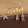 4-Piece Cubic Zirconia Flower Hoop Earrings Set - 18K Gold Plated Stainless Steel, 8 mm (0.31 in) Hoops for Women