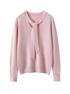 100% Cashmere Ribbon V-Neck Pullover Sweater for Women - Soft French Retro Knit Autumn/Winter