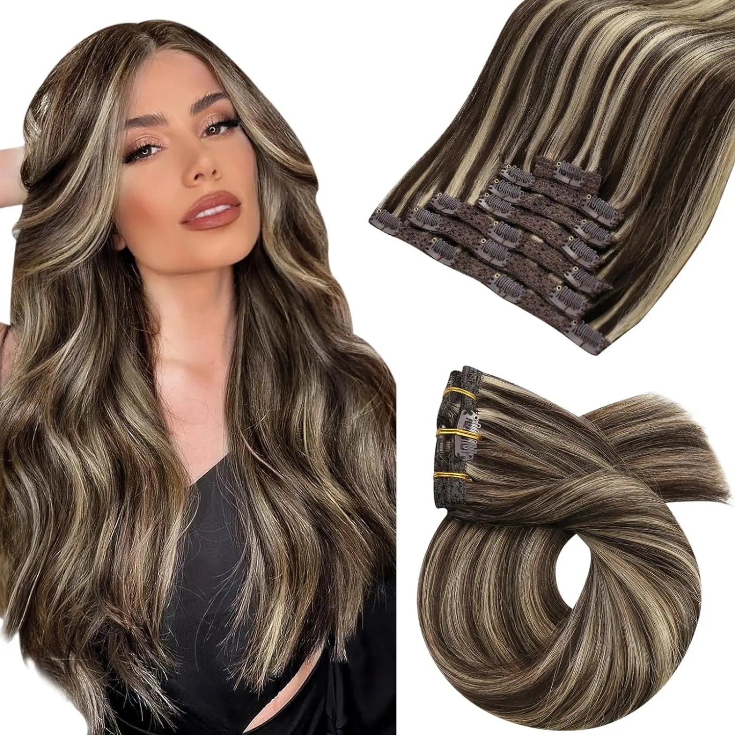 Moresoo Brazilian Remy Clip-In Human Hair Extensions – Straight 5PC or 7PC Set, 10–24 in (25–61 cm)