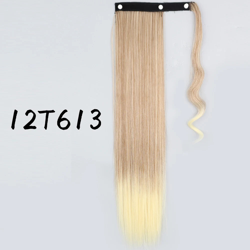 Wrap-Around Clip-In Ponytail Hair Extension 22-34 in (56-86 cm) Long Straight Heat-Resistant Synthetic Blonde Brown