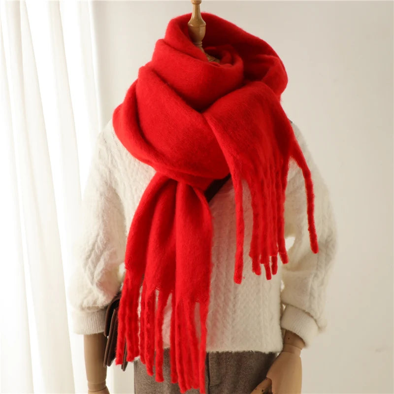 Cashmere-Feel Oversized Tassel Pashmina Shawl – 240 x 38 cm (94 x 15 in) Warm Winter Scarf for Women