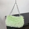 Faux Fur Shoulder Bag for Women – Plush Square Chain Underarm Clutch Evening Handbag