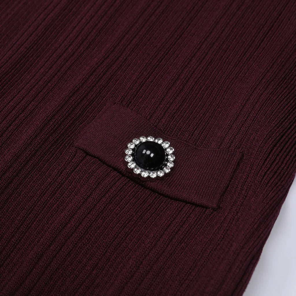 Women Mermaid Knit Sweater Dress — Long Sleeve Lapel Collar Slim Fit Mid-Calf Autumn/Winter